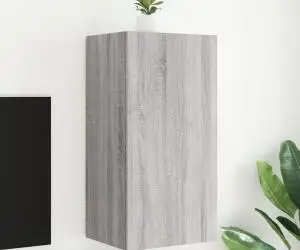vidaXL Comodă TV de perete cu lumini LED, gri sonoma, 40,5x35x80 cm