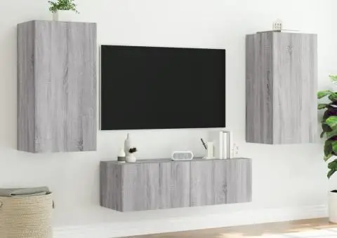 Comodă TV de perete cu lumini LED, gri sonoma, 40,5x35x80 cm - 5/5