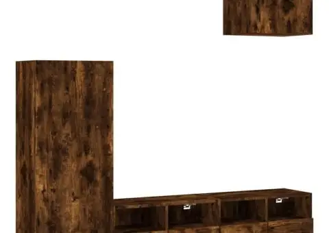 Unități TV de perete cu LED-uri, 4 piese, stejar fumuriu, lemn - 2/5