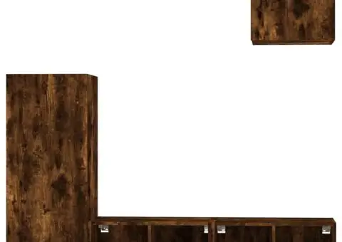 Unități TV de perete cu LED-uri, 4 piese, stejar fumuriu, lemn - 5/5