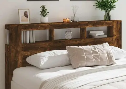 Tăblie de pat cu LED, stejar fumuriu, 220x18,5x103,5 cm, lemn - 1/5