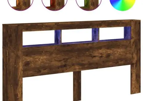 Tăblie de pat cu LED, stejar fumuriu, 220x18,5x103,5 cm, lemn - 2/5