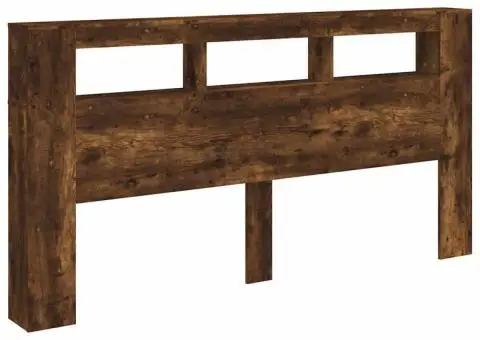 Tăblie de pat cu LED, stejar fumuriu, 220x18,5x103,5 cm, lemn - 3/5