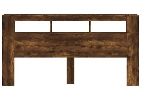 Tăblie de pat cu LED, stejar fumuriu, 220x18,5x103,5 cm, lemn - 5/5