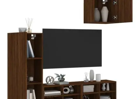 Unități TV de perete, 4 piese, stejar maro, lemn prelucrat - 1/5