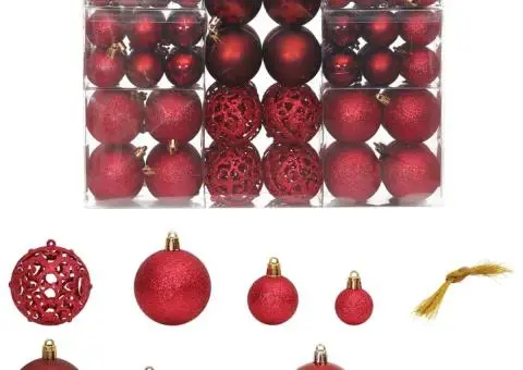 Globuri de Crăciun, 100 buc, roșu vin, 3 / 4 / 6 cm - 1/5