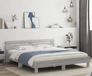 vidaXL Cadru de pat cu tăblie, gri sonoma, 160x200 cm lemn prelucrat