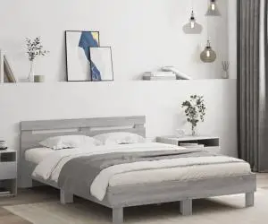 vidaXL Cadru de pat cu tăblie, gri sonoma, 150x200 cm, lemn prelucrat