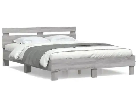 Cadru de pat cu tăblie, gri sonoma, 150x200 cm, lemn prelucrat - 2/5