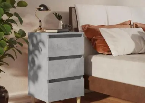 Noptiere cu picioare lemn masiv, 2 buc., gri beton, 40x35x69 cm - 1/5