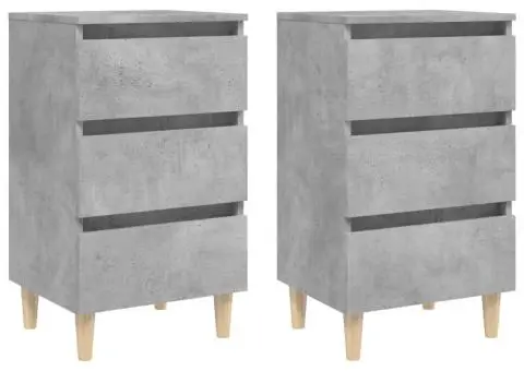 Noptiere cu picioare lemn masiv, 2 buc., gri beton, 40x35x69 cm - 2/5