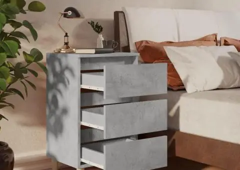 Noptiere cu picioare lemn masiv, 2 buc., gri beton, 40x35x69 cm - 3/5