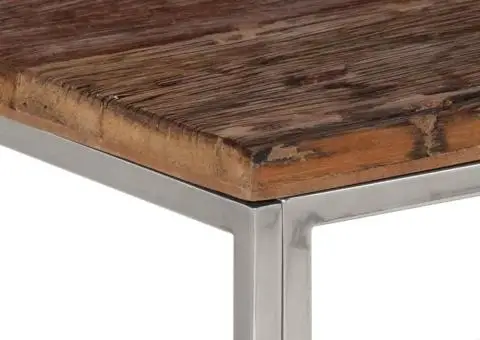 Măsuță de cafea oțel inoxidabil argintiu și traverse lemn masiv - 5/5