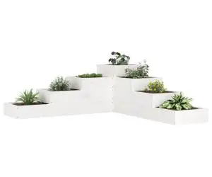 vidaXL Jardinieră grădină cu 4 niveluri, alb, 106x104,5x36 cm lemn pin