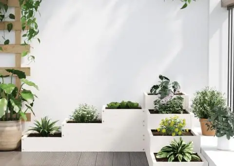 Jardinieră grădină cu 4 niveluri, alb, 106x104,5x36 cm lemn pin - 3/5