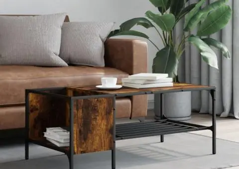 Măsuță de cafea cu raft, stejar fumuriu, 100x51x40 cm, lemn - 3/5