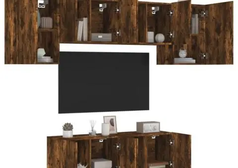 Unități TV de perete, 6 piese, stejar fumuriu, lemn prelucrat - 1/5