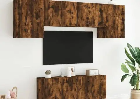 Unități TV de perete, 6 piese, stejar fumuriu, lemn prelucrat - 3/5
