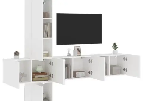 Unități TV de perete, 5 piese, alb, lemn prelucrat - 1/5
