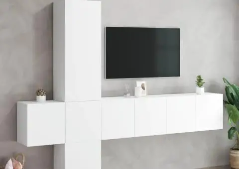 Unități TV de perete, 5 piese, alb, lemn prelucrat - 3/5