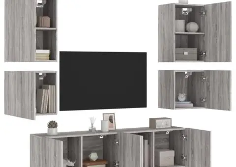 Unități TV de perete, 6 piese, gri sonoma, lemn prelucrat - 1/5