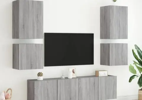 Unități TV de perete, 6 piese, gri sonoma, lemn prelucrat - 3/5