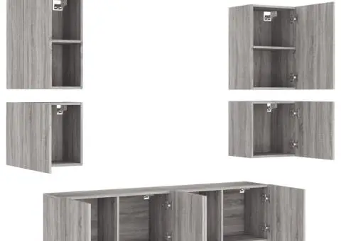 Unități TV de perete, 6 piese, gri sonoma, lemn prelucrat - 4/5