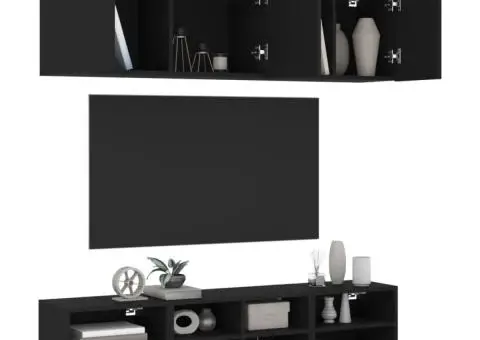 Unități TV de perete, 5 piese, negru, lemn prelucrat - 1/5