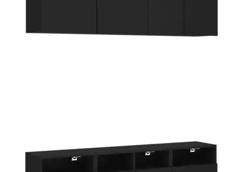 Unități TV de perete, 5 piese, negru, lemn prelucrat - 2/5