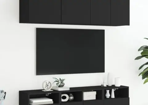 Unități TV de perete, 5 piese, negru, lemn prelucrat - 3/5