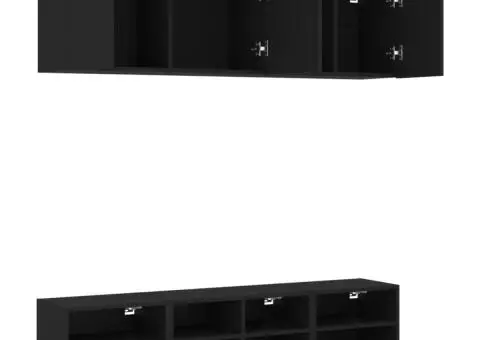 Unități TV de perete, 5 piese, negru, lemn prelucrat - 4/5