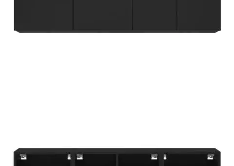 Unități TV de perete, 5 piese, negru, lemn prelucrat - 5/5