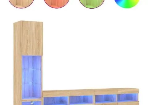 Unități de perete TV cu LED-uri, 4 piese, stejar sonoma, lemn - 2/5