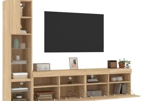Unități de perete TV cu LED-uri, 4 piese, stejar sonoma, lemn - 5/5