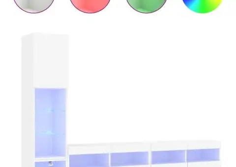 Unități de perete TV cu LED-uri, 4 piese, alb, lemn prelucrat - 2/5