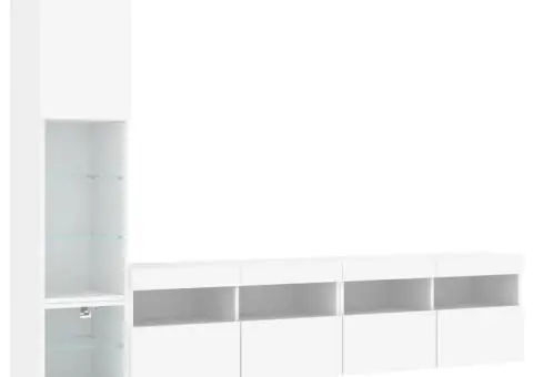 Unități de perete TV cu LED-uri, 4 piese, alb, lemn prelucrat - 3/5