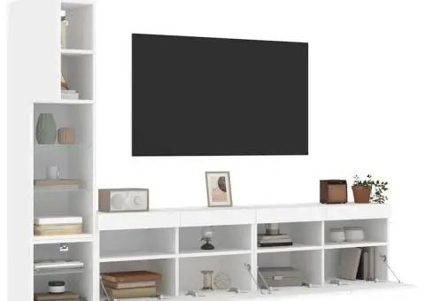 Unități de perete TV cu LED-uri, 4 piese, alb, lemn prelucrat - 5/5