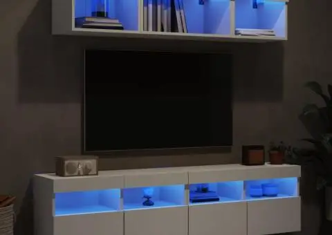 Unități de perete TV cu LED-uri, 5 piese, alb, lemn prelucrat - 1/5