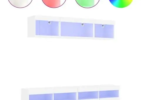 Unități de perete TV cu LED-uri, 5 piese, alb, lemn prelucrat - 2/5