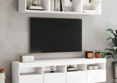 Unități de perete TV cu LED-uri, 5 piese, alb, lemn prelucrat - 3/5
