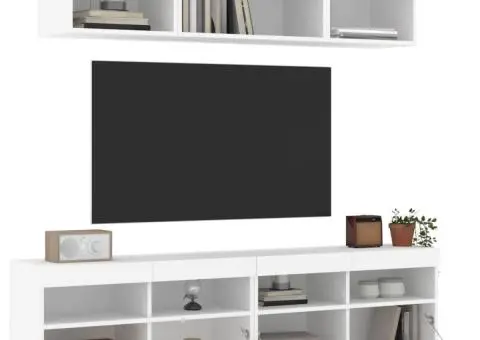 Unități de perete TV cu LED-uri, 5 piese, alb, lemn prelucrat - 4/5