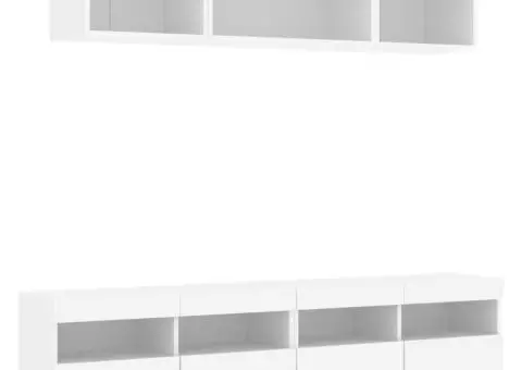 Unități de perete TV cu LED-uri, 5 piese, alb, lemn prelucrat - 5/5