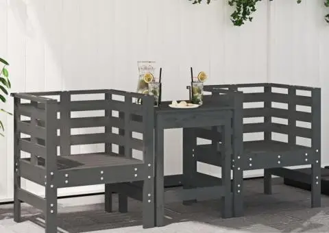 Scaune de grădină, 2 buc., gri, 61,5x53x71 cm, lemn masiv pin - 1/5