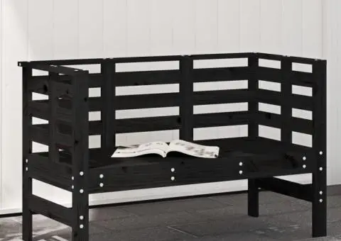 Bancă de grădină, negru, 111,5x53x71 cm, lemn masiv de pin - 1/5