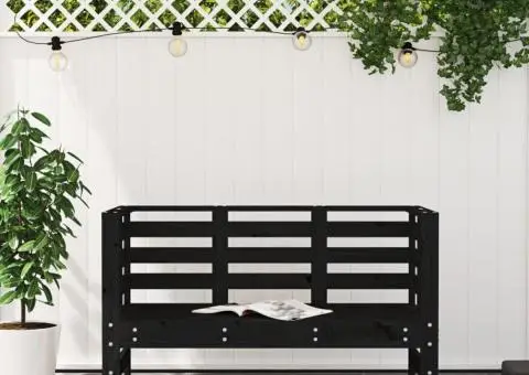 Bancă de grădină, negru, 111,5x53x71 cm, lemn masiv de pin - 3/5