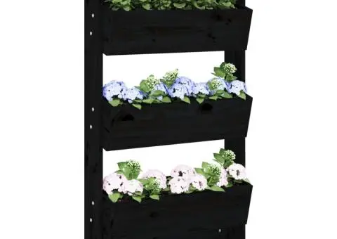 Jardinieră de perete cu 3 niveluri negru 60x18,5x110cm lemn pin - 1/5