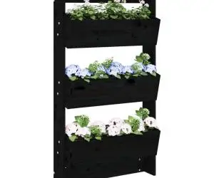 vidaXL Jardinieră de perete cu 3 niveluri negru 60x18,5x110cm lemn pin