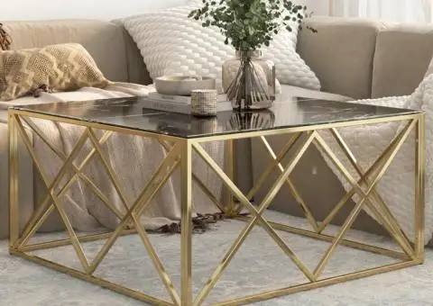 Măsuță de cafea, oțel inoxidabil auriu și sticlă securizată - 1/5