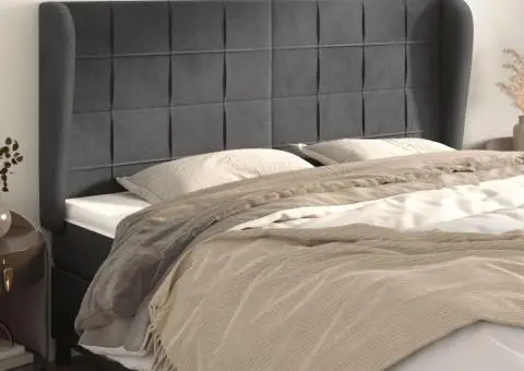 Tăblie de pat cu aripioare gri închis 163x23x118/128 cm catifea - 1/5