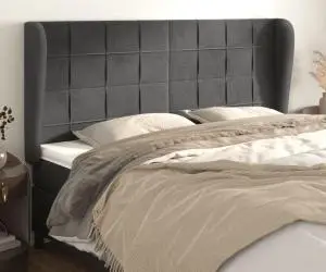 vidaXL Tăblie de pat cu aripioare gri închis 163x23x118/128 cm catifea